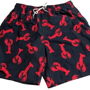 Beverly Hills Polo Club XL Swim Trunks Lobster Print Blue & Red Pull On Lined